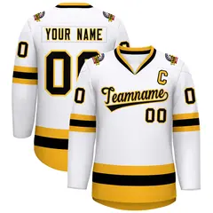 White Black-Gold Classic Style Hockey Jersey 1