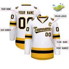 White Black-Gold Classic Style Hockey Jersey 2