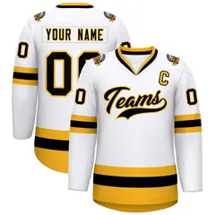 White Black-Gold Classic Style Hockey Jersey 1