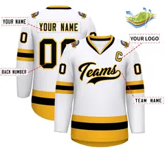 White Black-Gold Classic Style Hockey Jersey 2