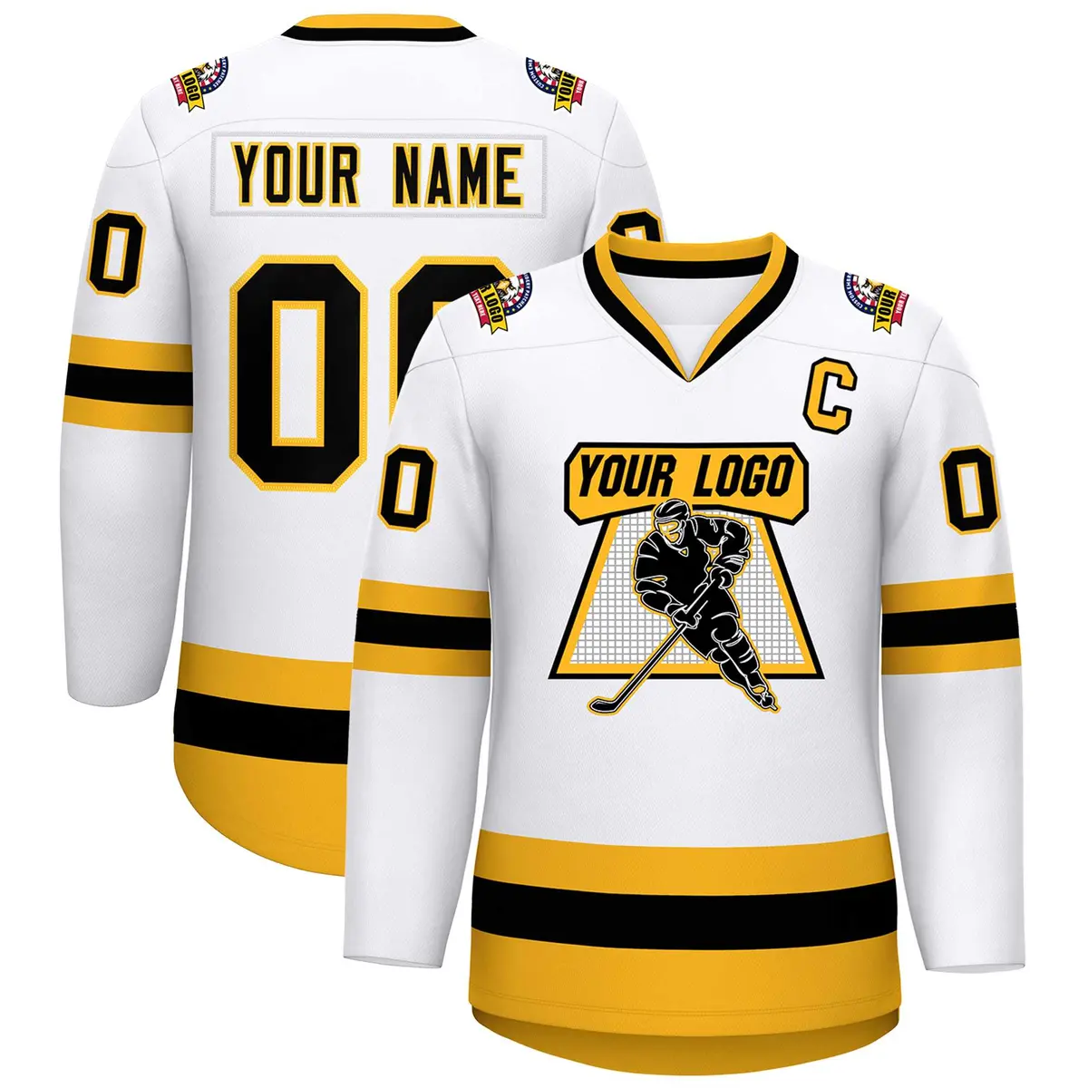 White Black-Gold Classic Style Hockey Jersey