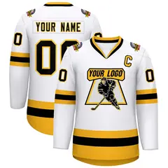 White Black-Gold Classic Style Hockey Jersey 1