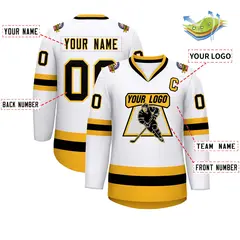 White Black-Gold Classic Style Hockey Jersey 2