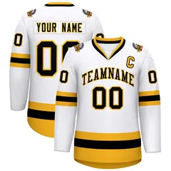 White Black-Gold Classic Style Hockey Jersey 1