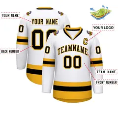 White Black-Gold Classic Style Hockey Jersey 2
