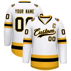 White Black-Gold Classic Style Hockey Jersey 1