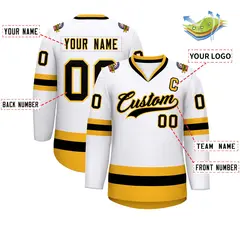 White Black-Gold Classic Style Hockey Jersey 2