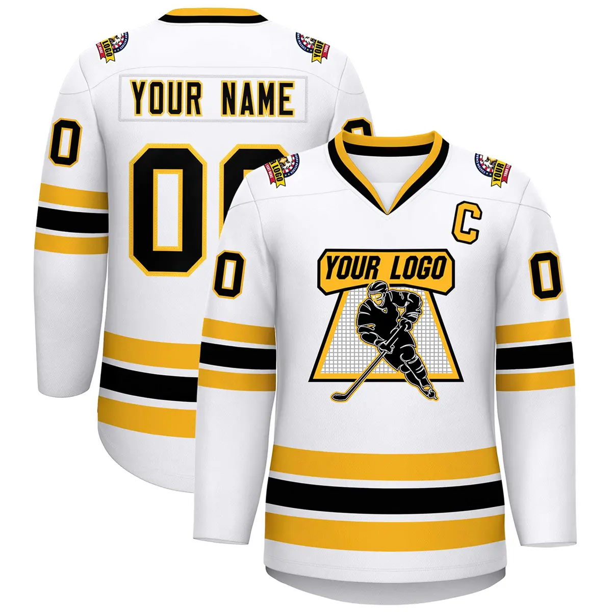 White Black-Gold Classic Style Hockey Jersey