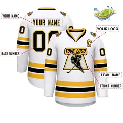White Black-Gold Classic Style Hockey Jersey 2