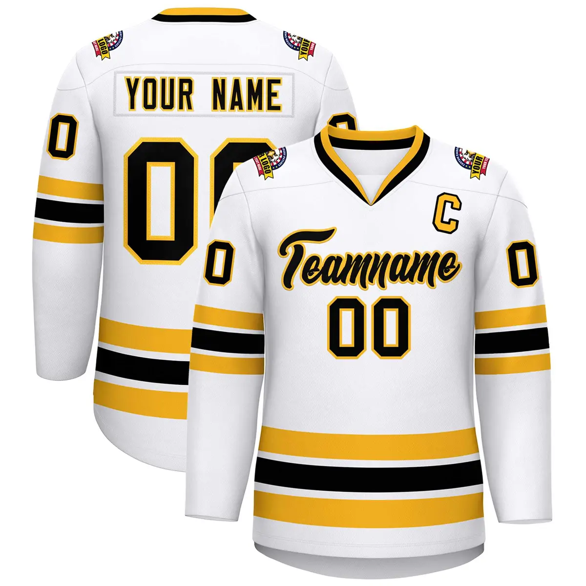 White Black-Gold Classic Style Hockey Jersey
