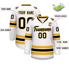 White Black-Gold Classic Style Hockey Jersey 2