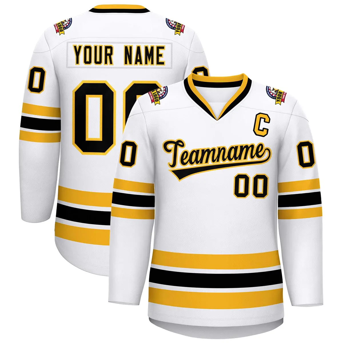 White Black-Gold Classic Style Hockey Jersey
