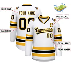 White Black-Gold Classic Style Hockey Jersey 2