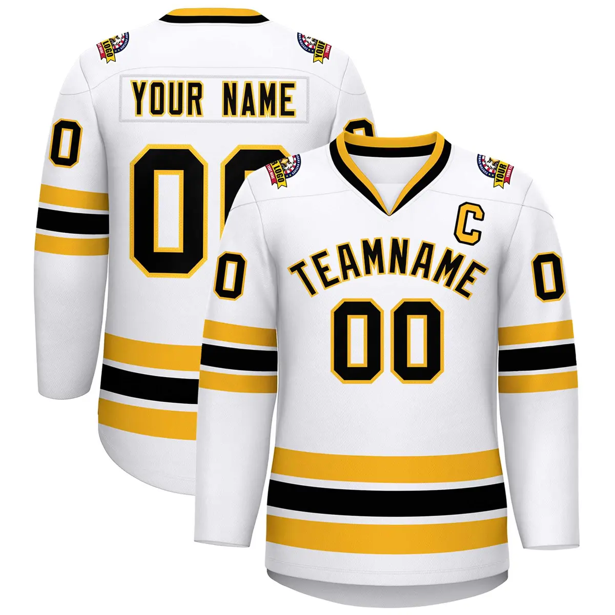 White Black-Gold Classic Style Hockey Jersey