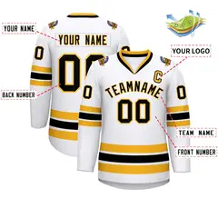 White Black-Gold Classic Style Hockey Jersey 2