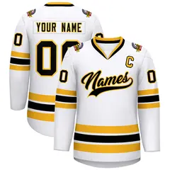 White Black-Gold Classic Style Hockey Jersey 1