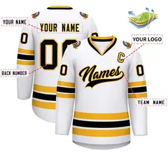 White Black-Gold Classic Style Hockey Jersey 2