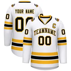 White Black-Gold Classic Style Hockey Jersey 1
