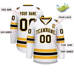 White Black-Gold Classic Style Hockey Jersey 2
