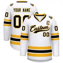 White Black-Gold Classic Style Hockey Jersey 1