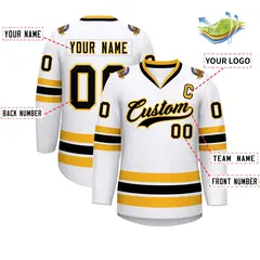 White Black-Gold Classic Style Hockey Jersey 2