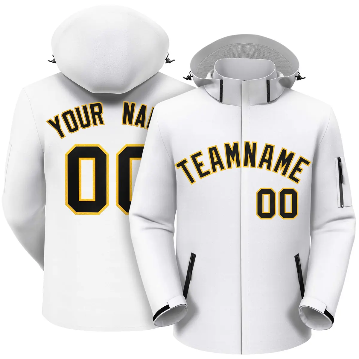 White Black-Gold Classic Style Waterproof Jacket