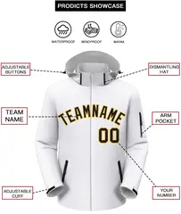 White Black-Gold Classic Style Waterproof Jacket 2