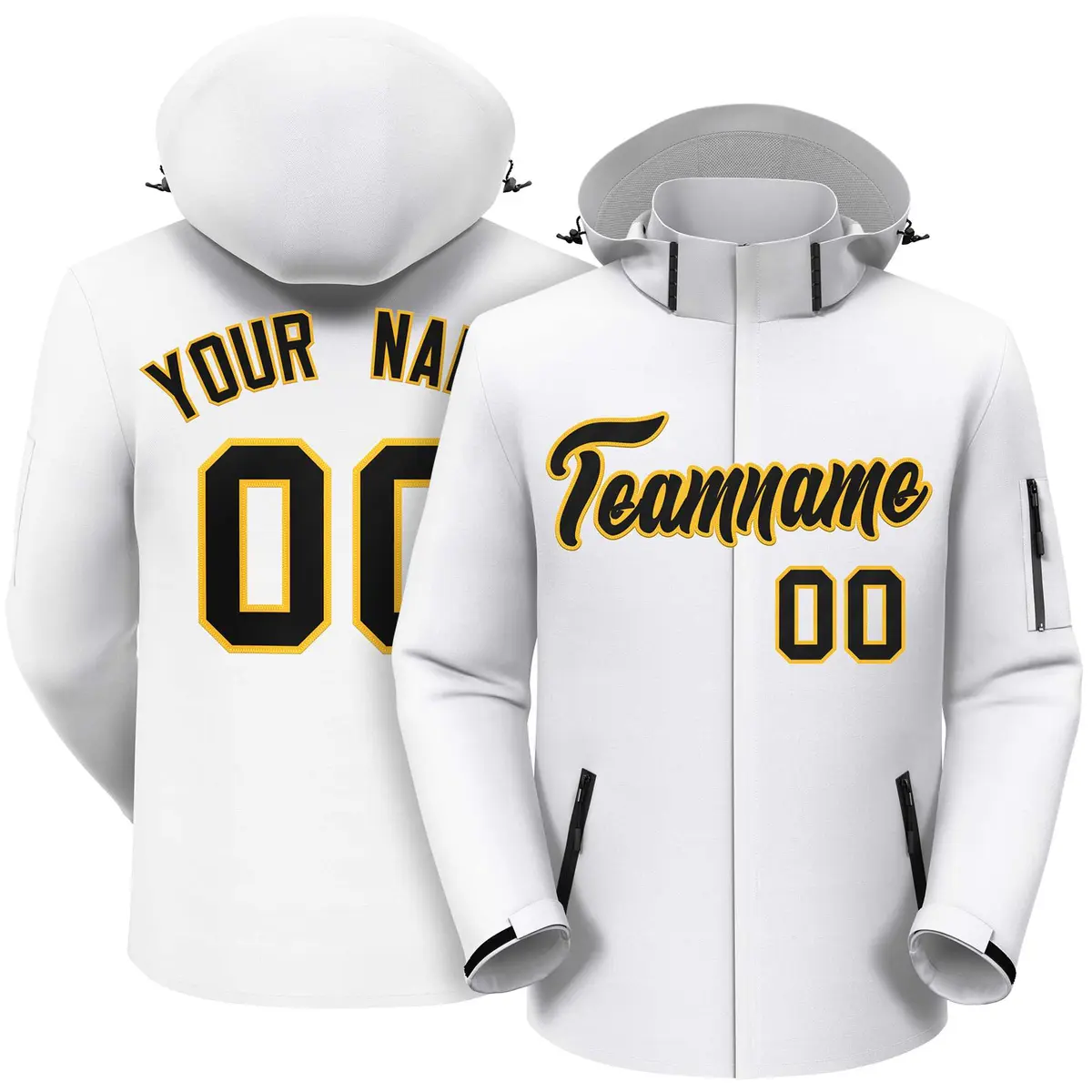 White Black-Gold Classic Style Waterproof Jacket