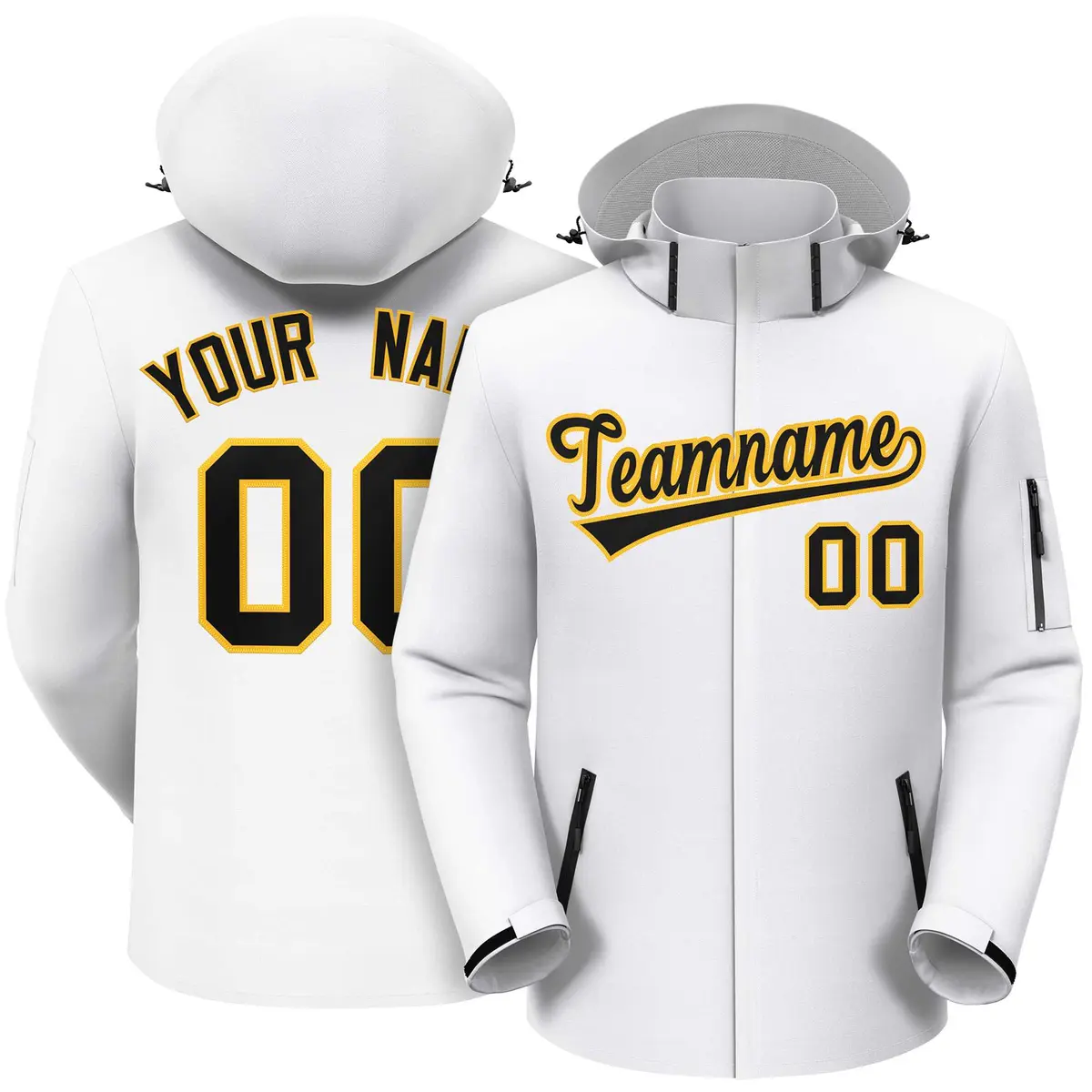 White Black-Gold Classic Style Waterproof Jacket