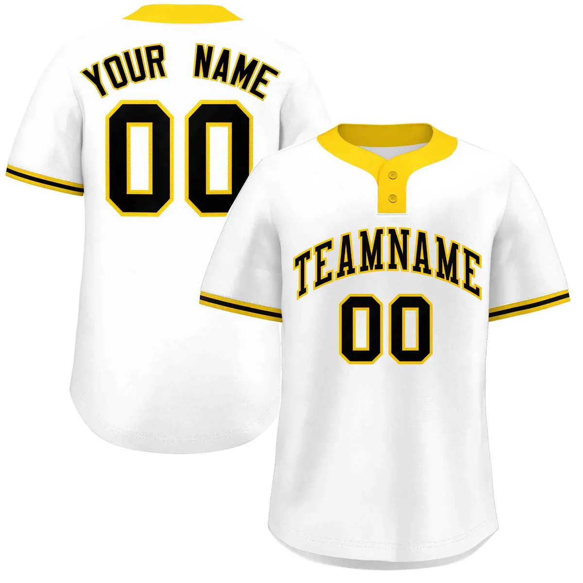 White Black-Gold Classic Two-Button Softball Jersey