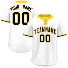 White Black-Gold Classic Two-Button Softball Jersey