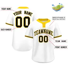 White Black-Gold Classic Two-Button Softball Jersey 2