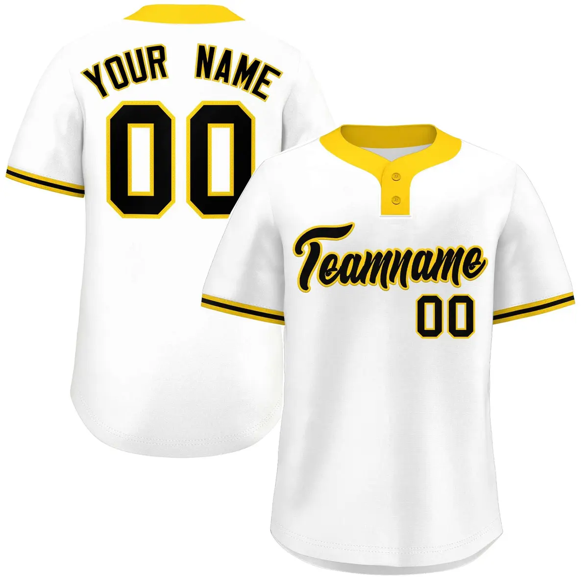 White Black-Gold Classic Two-Button Softball Jersey