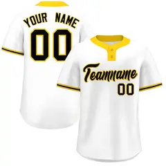White Black-Gold Classic Two-Button Softball Jersey
