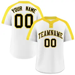 White Black-Gold Classic Two-Button Softball Jersey