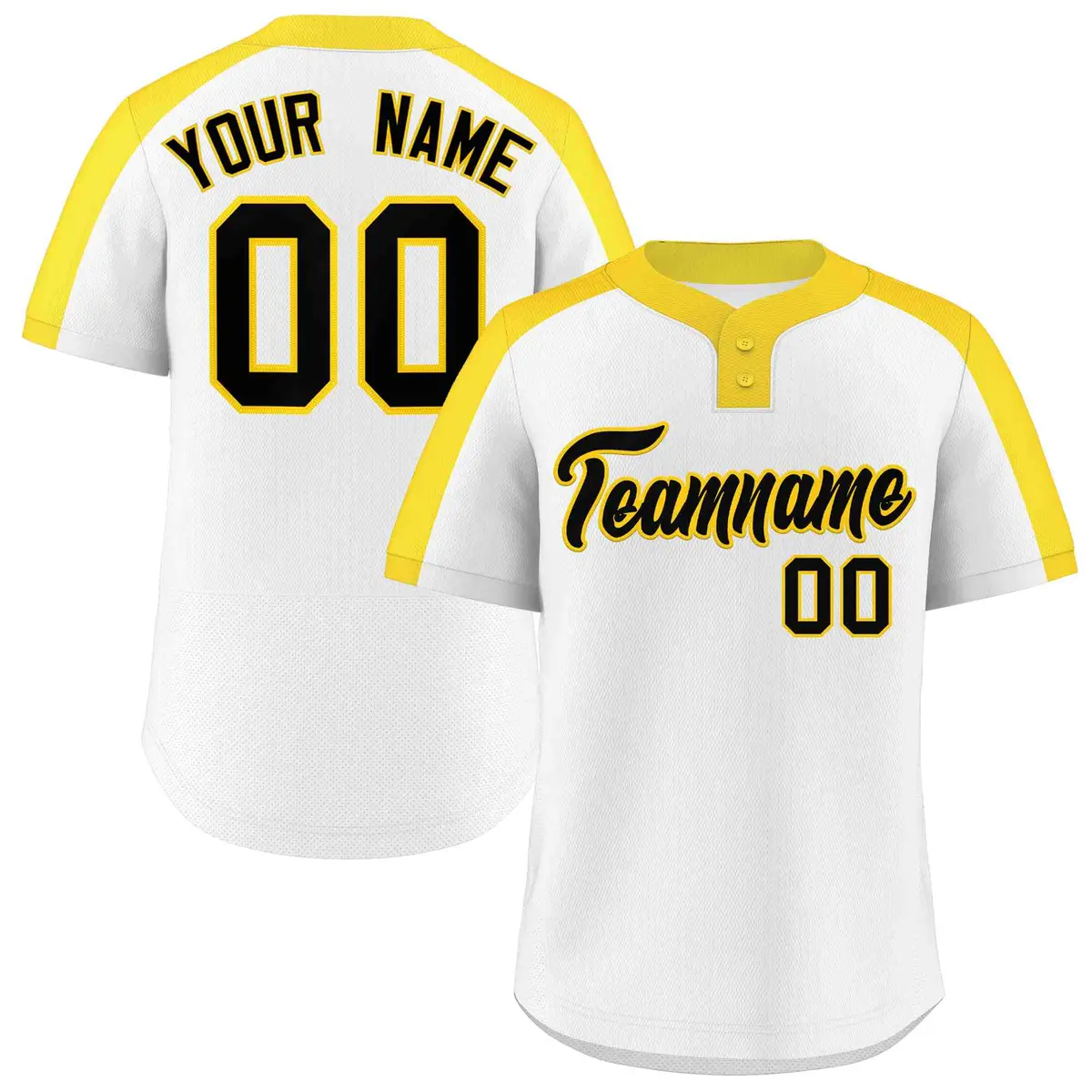 White Black-Gold Classic Two-Button Softball Jersey