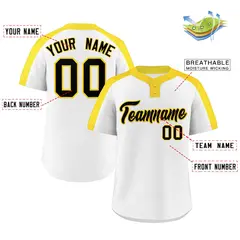 White Black-Gold Classic Two-Button Softball Jersey 2