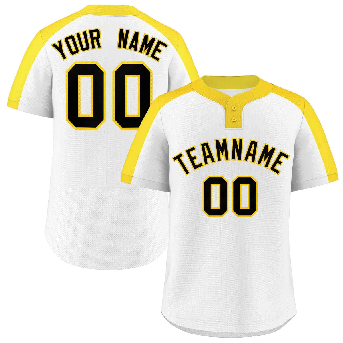 White Black-Gold Classic Two-Button Softball Jersey
