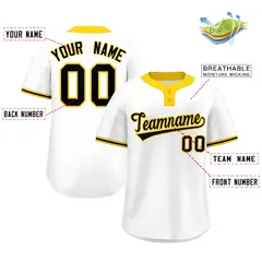 White Black-Gold Classic Two-Button Softball Jersey 2