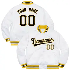 White Black-Gold Classic Varsity Full-Snap Letterman Jacket