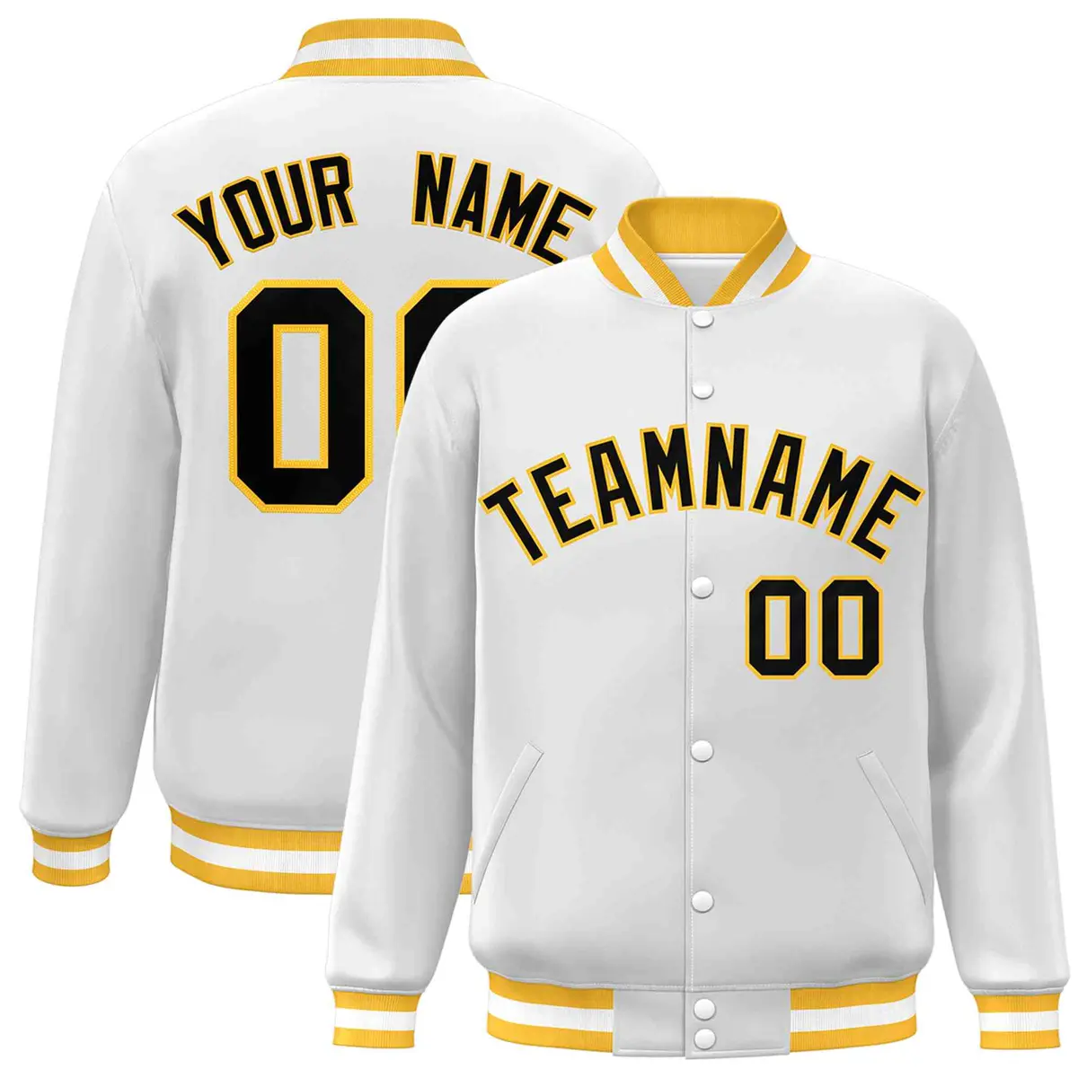 White Black-Gold Classic Varsity Full-Snap Letterman Jacket