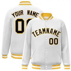 White Black-Gold Classic Varsity Full-Snap Letterman Jacket
