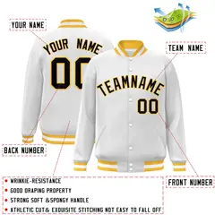White Black-Gold Classic Varsity Full-Snap Letterman Jacket 2