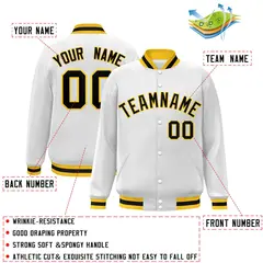 White Black-Gold Classic Varsity Full-Snap Letterman Jacket 2