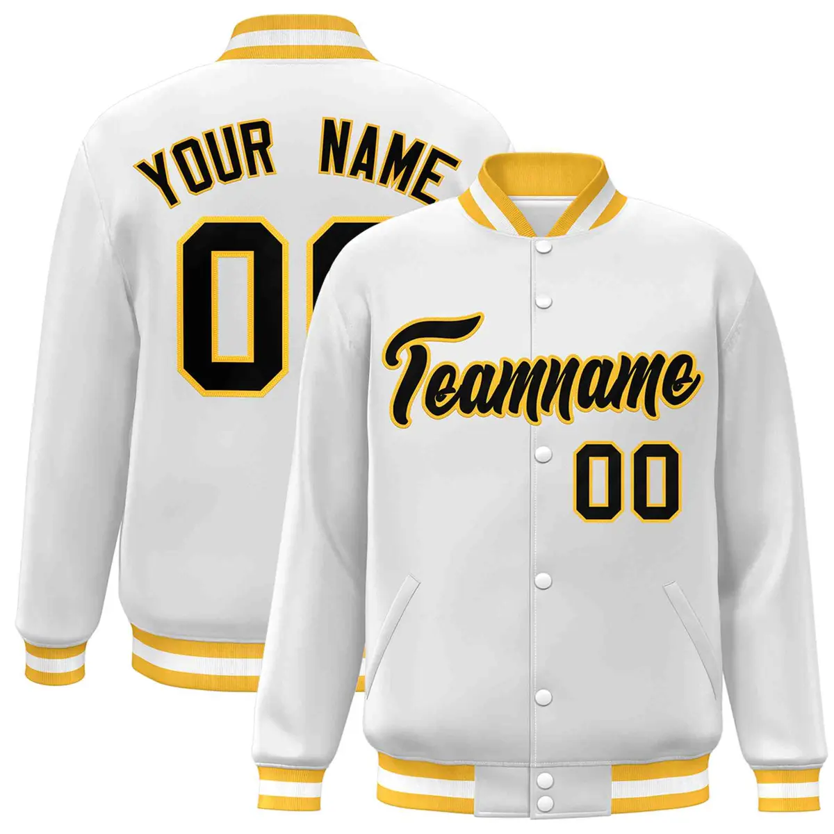 White Black-Gold Classic Varsity Full-Snap Letterman Jacket