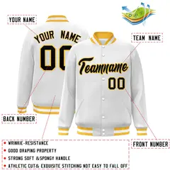 White Black-Gold Classic Varsity Full-Snap Letterman Jacket 2