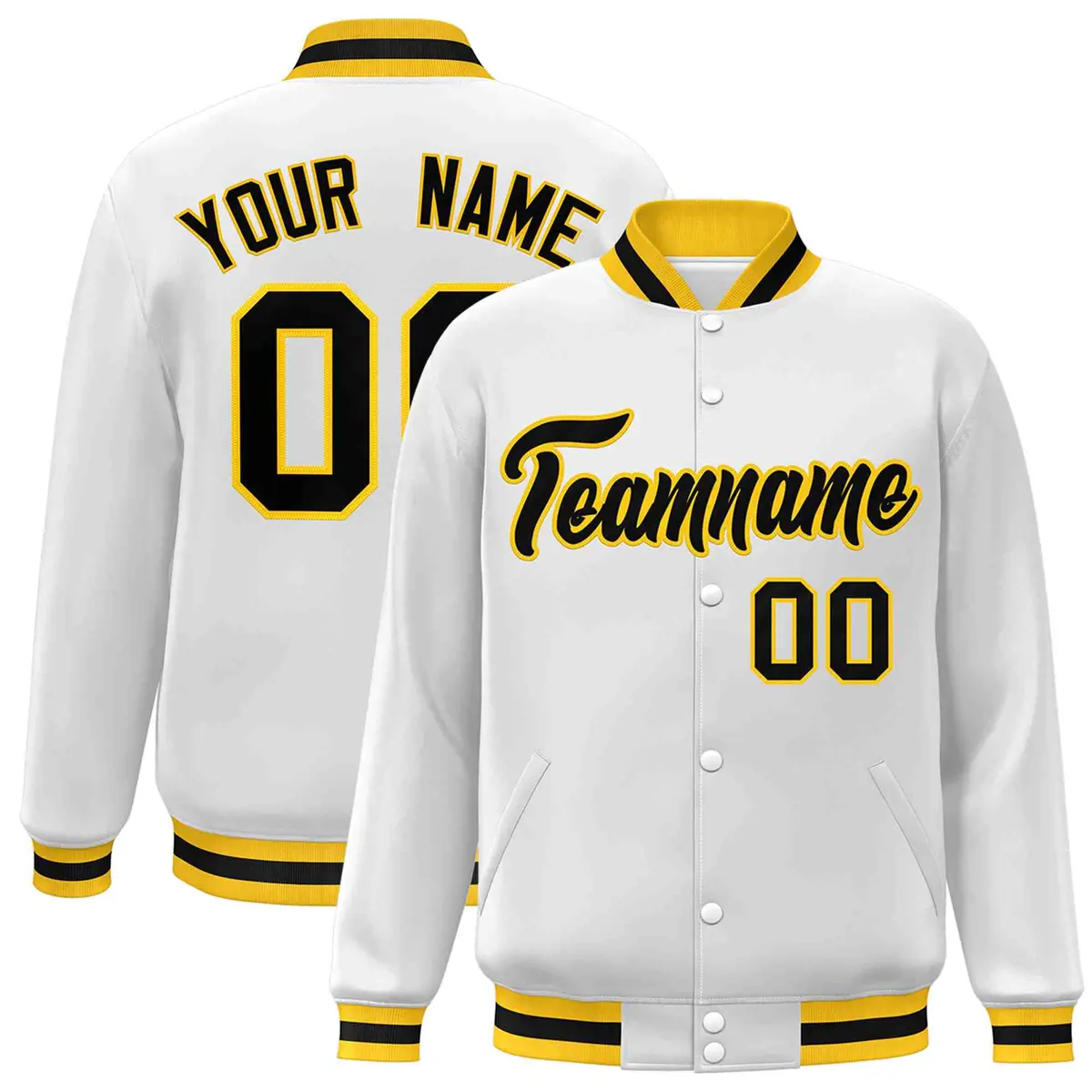 White Black-Gold Classic Varsity Full-Snap Letterman Jacket