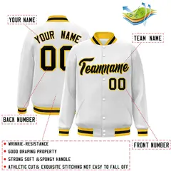 White Black-Gold Classic Varsity Full-Snap Letterman Jacket 2