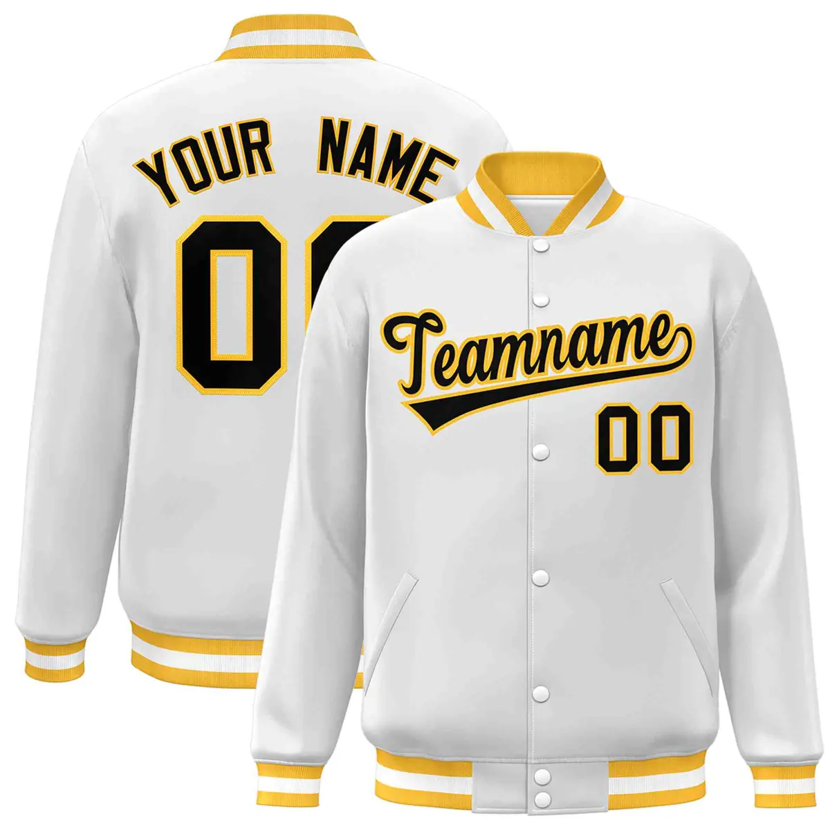 White Black-Gold Classic Varsity Full-Snap Letterman Jacket
