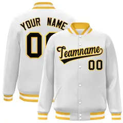 White Black-Gold Classic Varsity Full-Snap Letterman Jacket